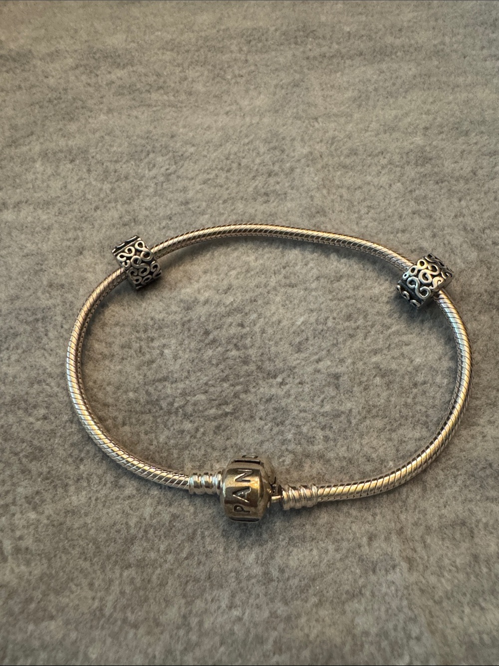 Pandora Silver Snake Chain Bracelet with Decorative Spacers